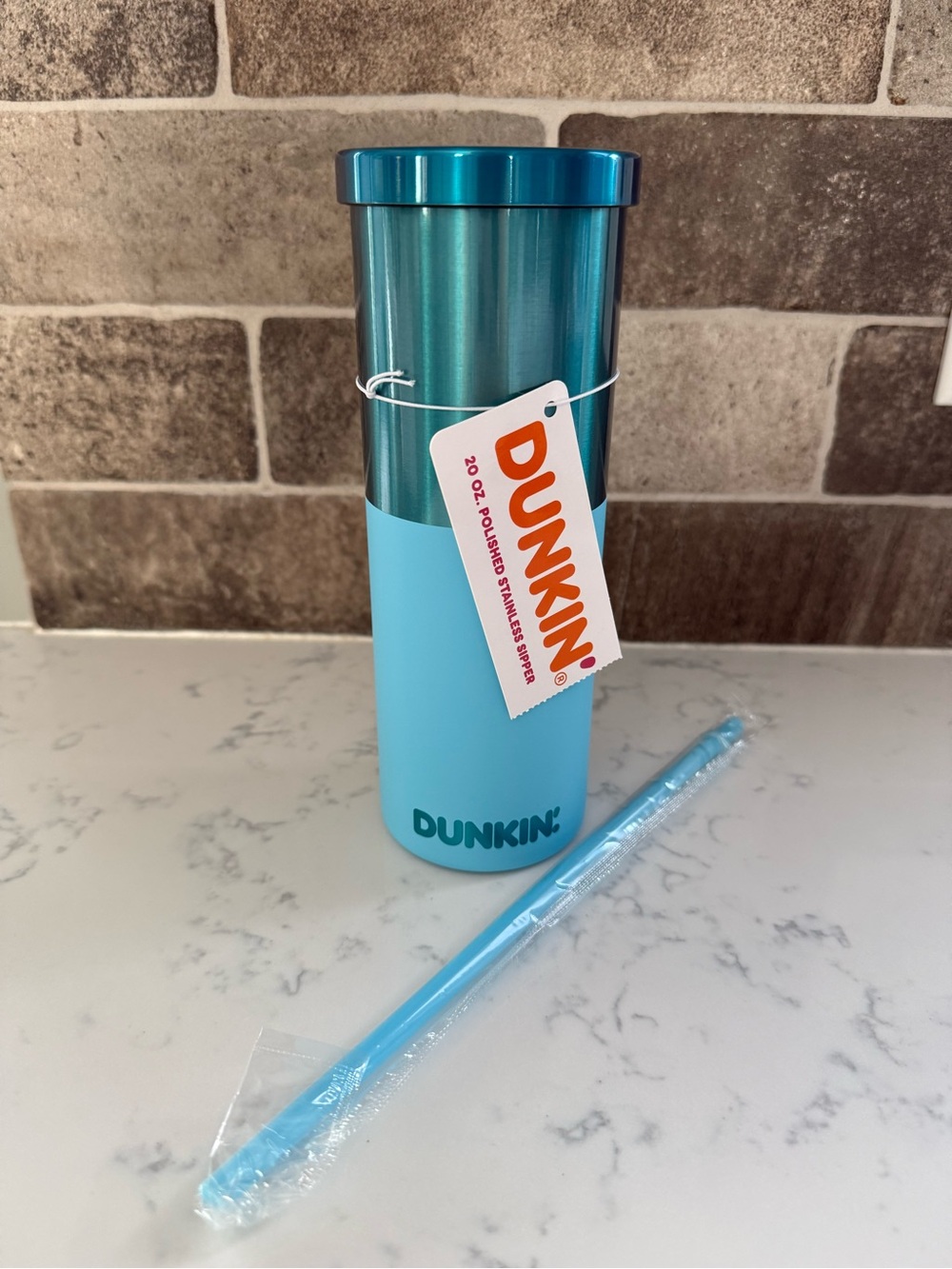 NEW Dunkin Blue 20oz Polished Stainless Sipper